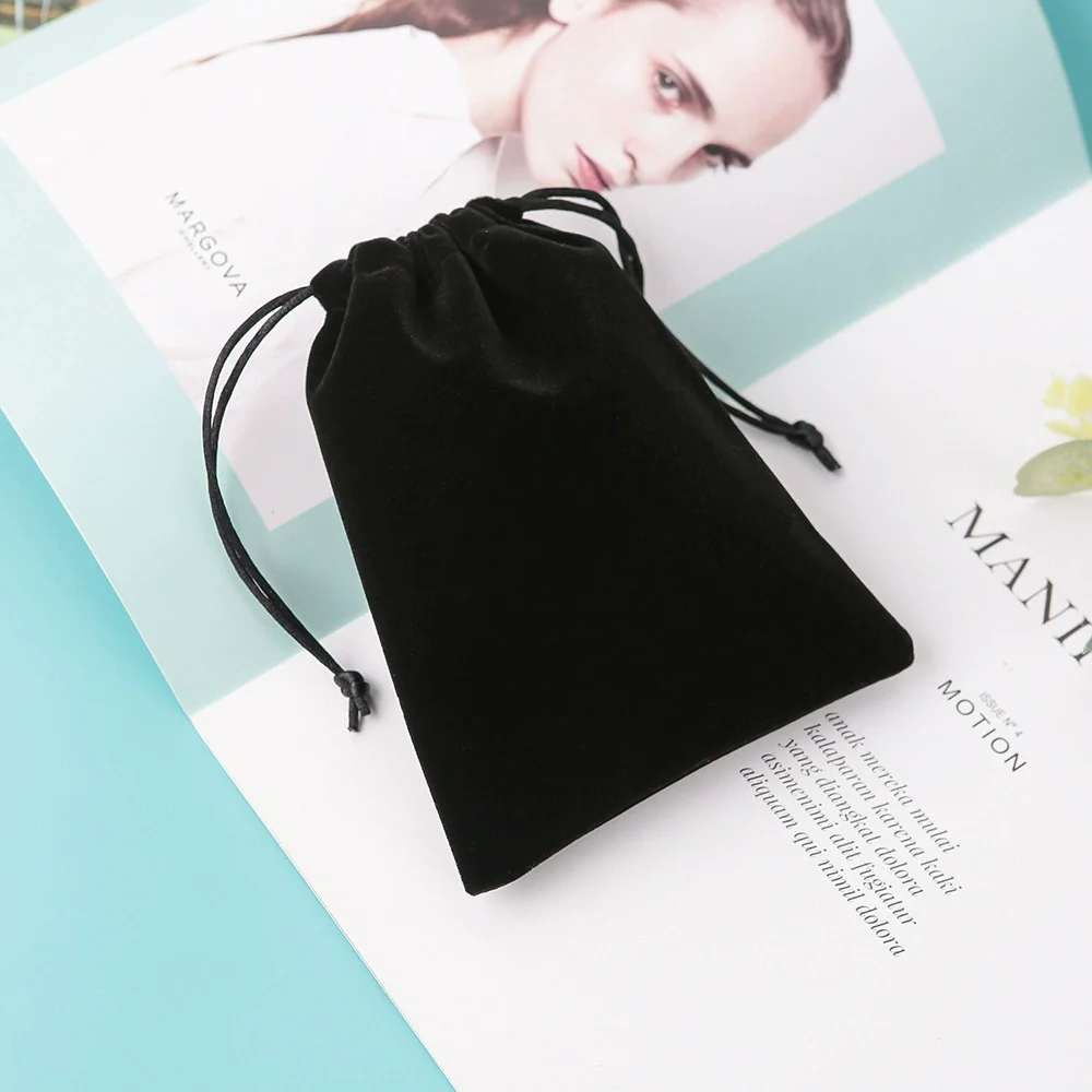 Wholesale Jewelry Bag Flannel Drawstring Black Bunt Pocket - Image 2