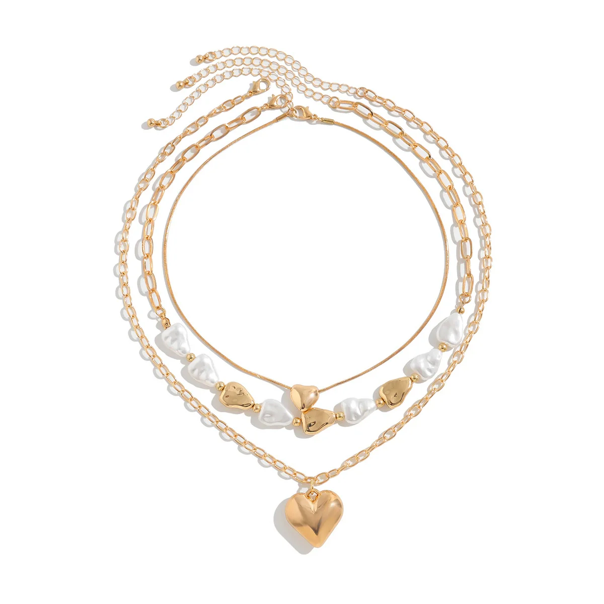 Wholesale Jewelry Baroque Heart Shape Tassel Pendant Clavicle Chain Pearl Alloy Necklace - Image 5