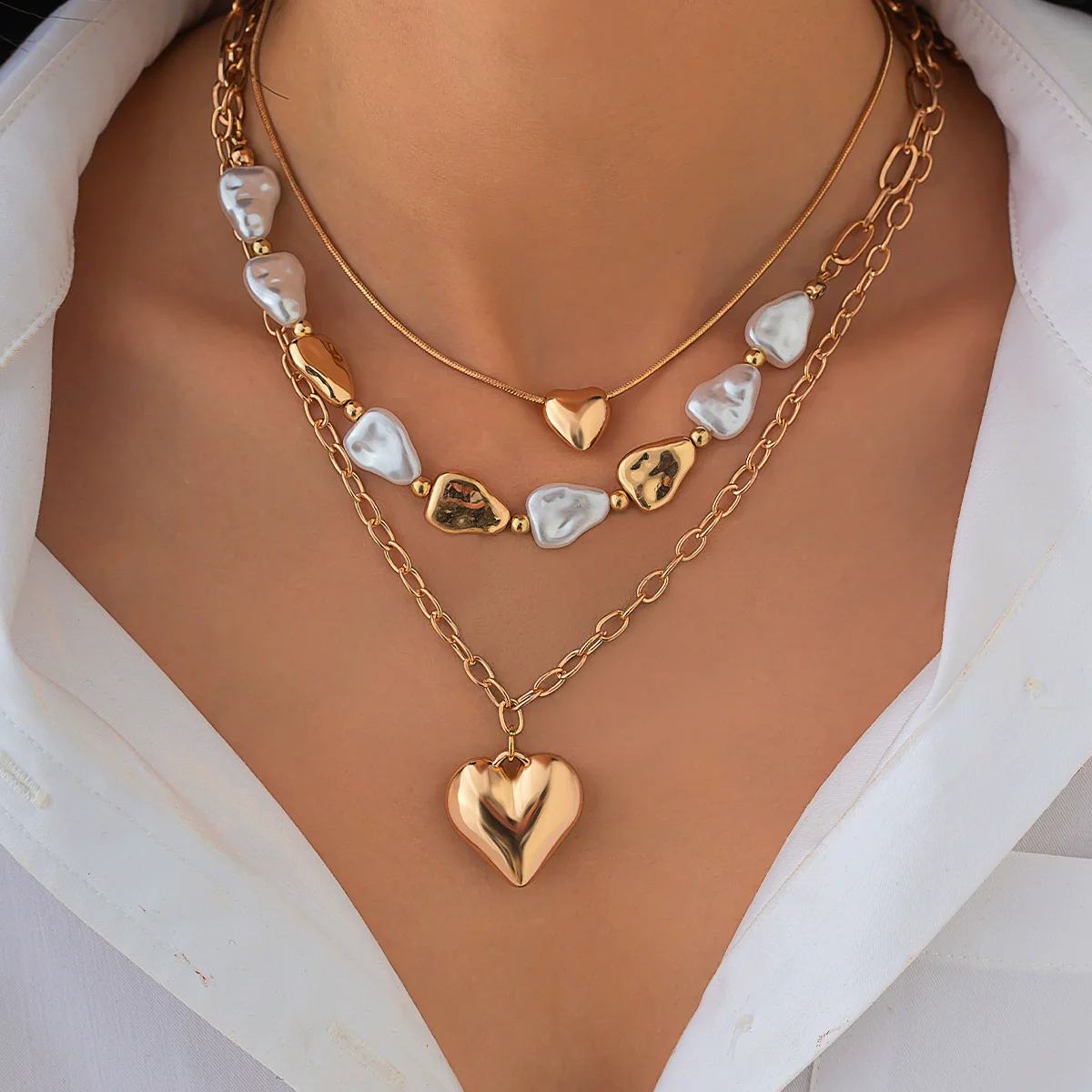 Wholesale Jewelry Baroque Heart Shape Tassel Pendant Clavicle Chain Pearl Alloy Necklace - Image 6
