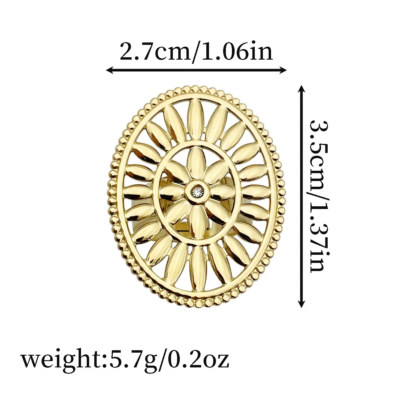 Wholesale Jewelry Bohemian Retro Oval Geometric Flower Cut Out Stainless Steel 18K Gold Plated Ring - Image 4