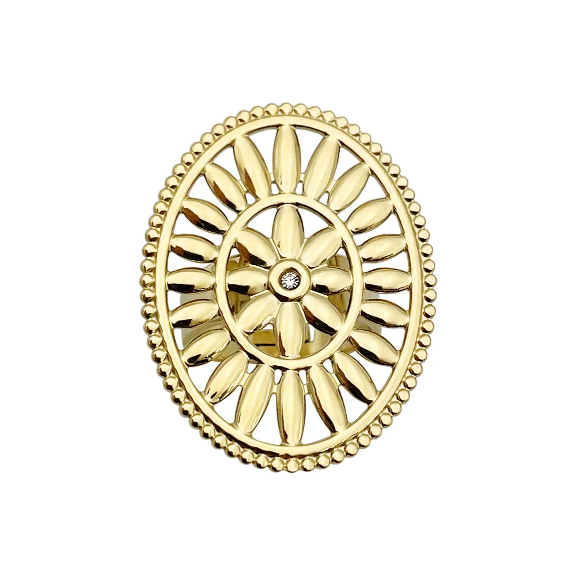 Wholesale Jewelry Bohemian Retro Oval Geometric Flower Cut Out Stainless Steel 18K Gold Plated Ring - Image 5