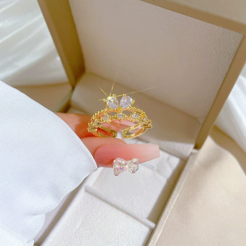 Wholesale Jewelry Brass Crown Butterfly Zircon Electroplating Ring Casual Cartoon Style - Image 3