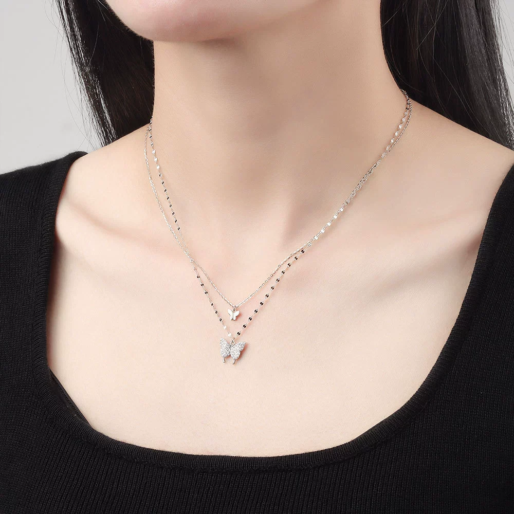 Wholesale Jewelry Butterfly Double Layer S925 Sterling Silver Clavicle Chain With Electroplating - Image 3