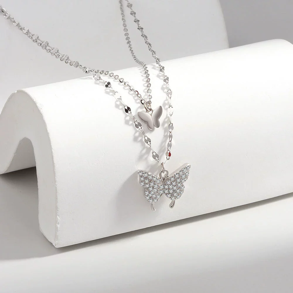 Wholesale Jewelry Butterfly Double Layer S925 Sterling Silver Clavicle Chain With Electroplating - Image 4