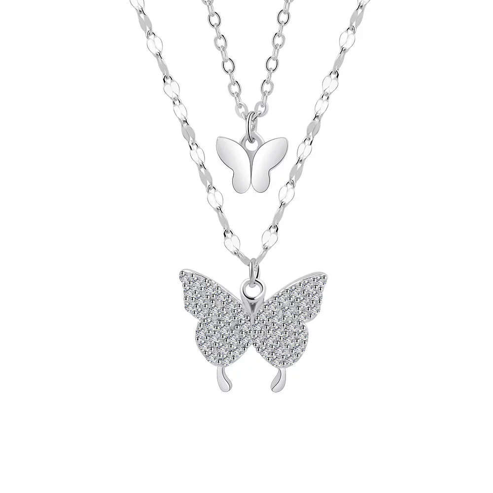 Wholesale Jewelry Butterfly Double Layer S925 Sterling Silver Clavicle Chain With Electroplating - Image 5