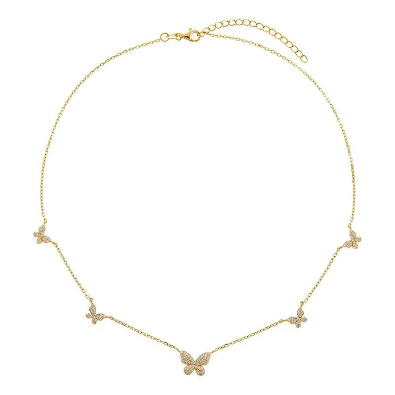 Wholesale Jewelry Butterfly Element Ecofriendly Brass Plated With Real Gold And Zircon Clavicle Chain - Image 5
