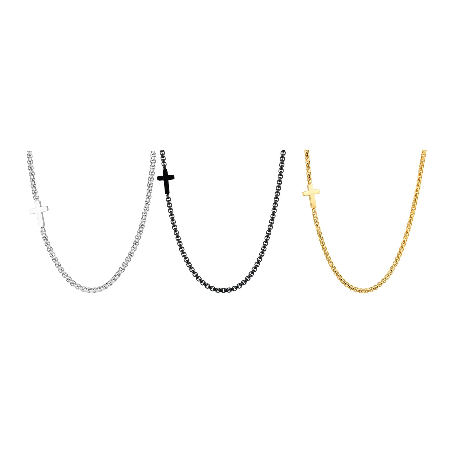 Wholesale Jewelry Casual Style Titanium Steel And Stainless Steel Square Chain Cross Necklace With Electroplating - Image 5