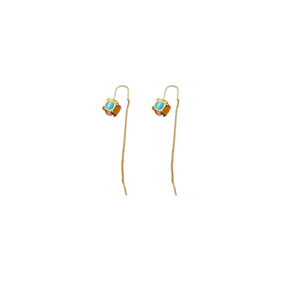 Wholesale Jewelry Cat's Eye Stone Copper Electroplated Heart Water Drop Bell Shaped Necklace And Earrings Set Highend Style - Image 5