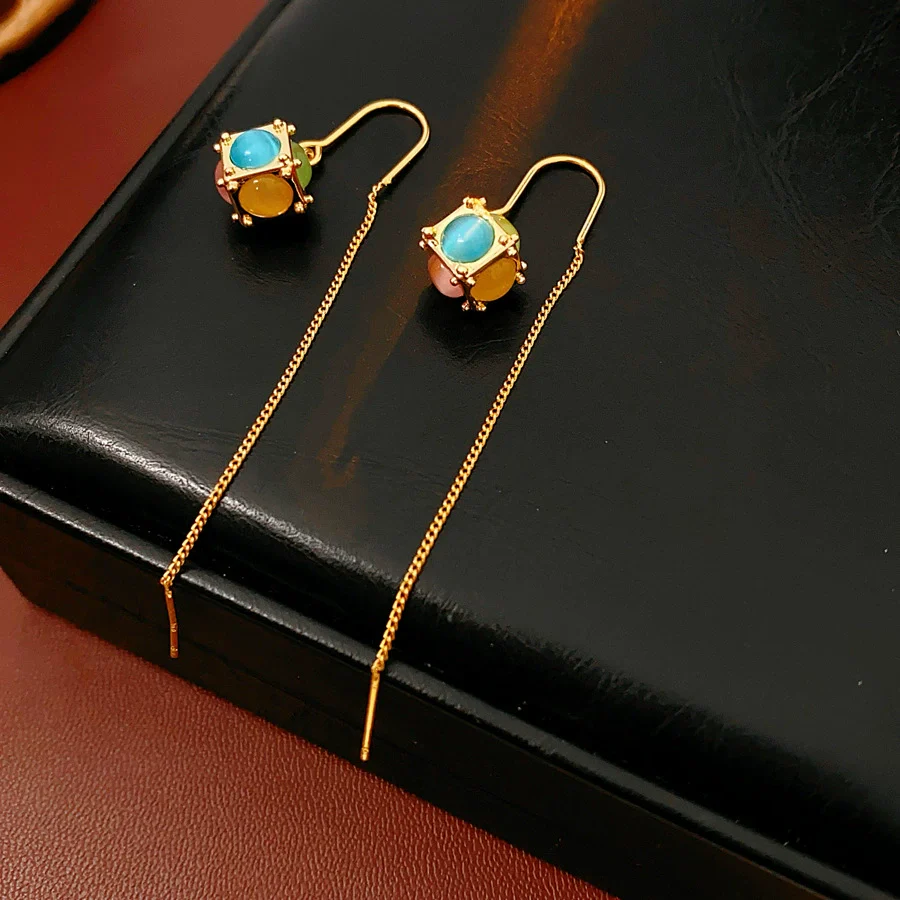 Wholesale Jewelry Cat's Eye Stone Copper Electroplated Heart Water Drop Bell Shaped Necklace And Earrings Set Highend Style - Image 6