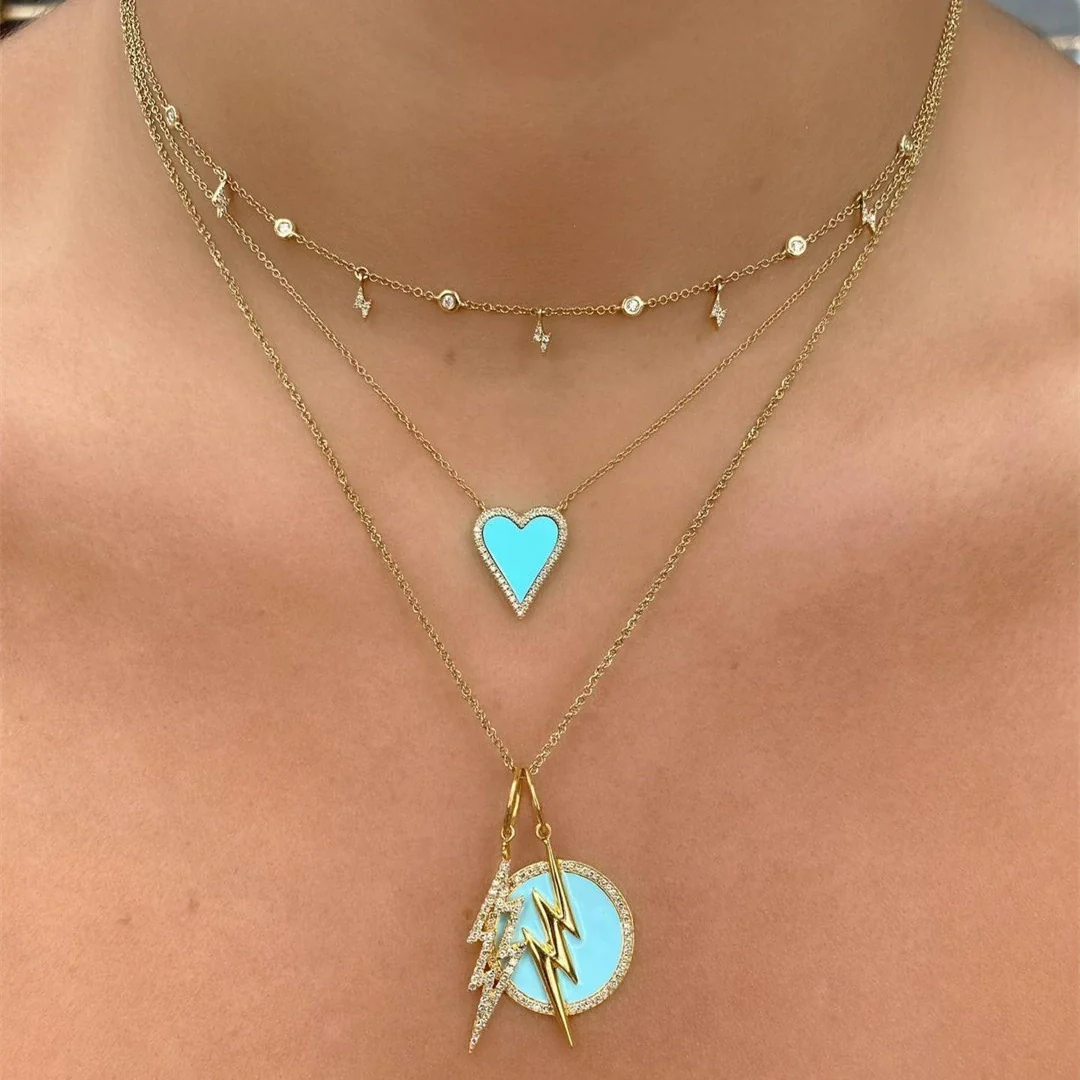 Wholesale Jewelry Classic Heart Brass Plated 18K Gold Zircon Heartshaped Necklace For Women - Image 3