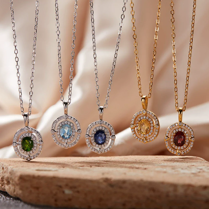 Wholesale Jewelry Clavicle Chain Necklace Pendant Highend Luxury 925 Sterling Silver 18K Gold Plated Geometric Design Set With Gems