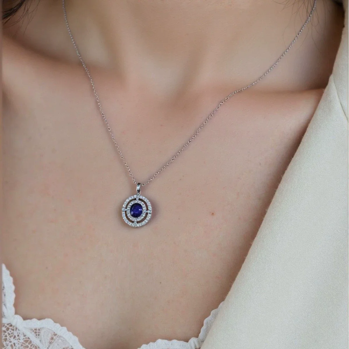 Wholesale Jewelry Clavicle Chain Necklace Pendant Highend Luxury 925 Sterling Silver 18K Gold Plated Geometric Design Set With Gems - Image 2