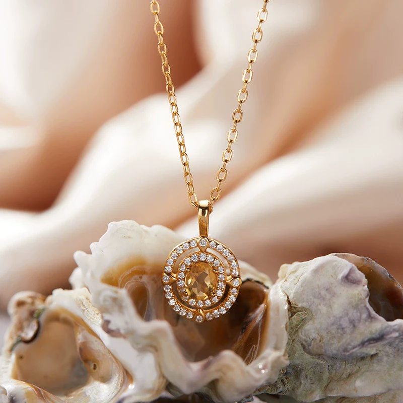 Wholesale Jewelry Clavicle Chain Necklace Pendant Highend Luxury 925 Sterling Silver 18K Gold Plated Geometric Design Set With Gems - Image 3