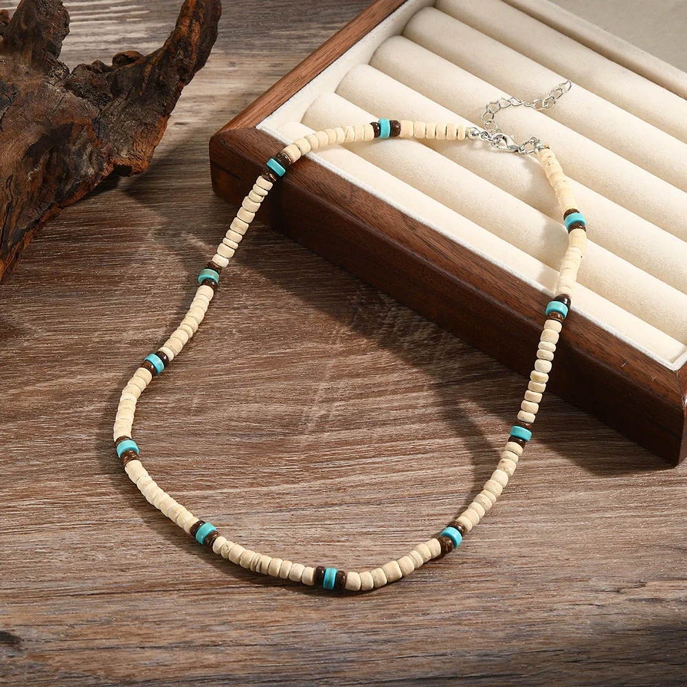 Wholesale Jewelry Coconut Shell Green Peacock Stone Handmade Geometric Style Necklace Unisex - Image 18