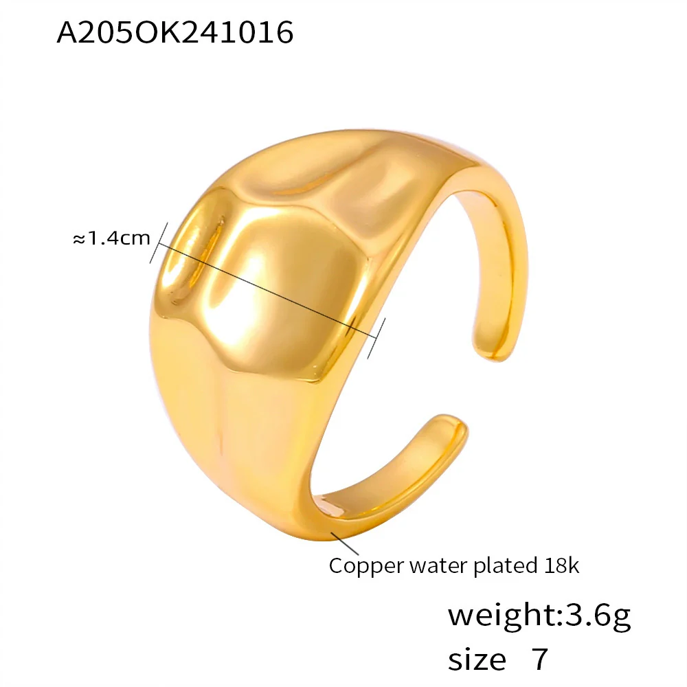 Wholesale Jewelry Copper 18K Gold Plated Geometric Open Ring With Concaveconvex Texture For Women - Image 6