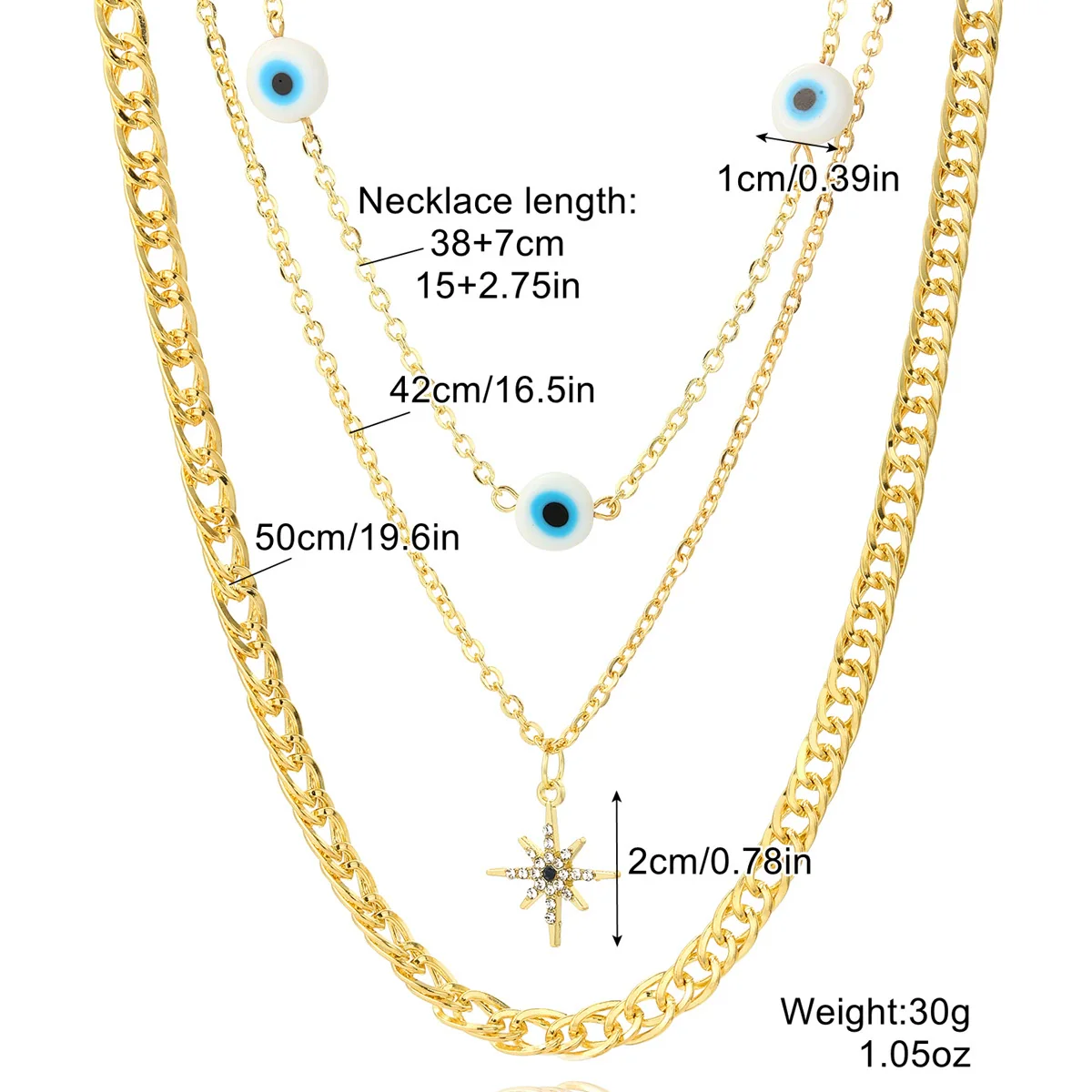 Wholesale Jewelry Copper Alloy Fivepointed Star Geometric Electroplating Multilayer Necklace For Women - Image 9