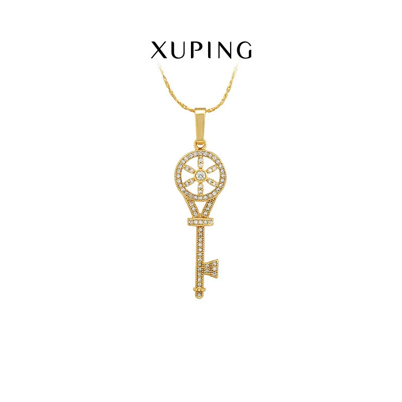 Wholesale Jewelry Copper Alloy Microinlaid Zircon Key Pendant Necklace For Women