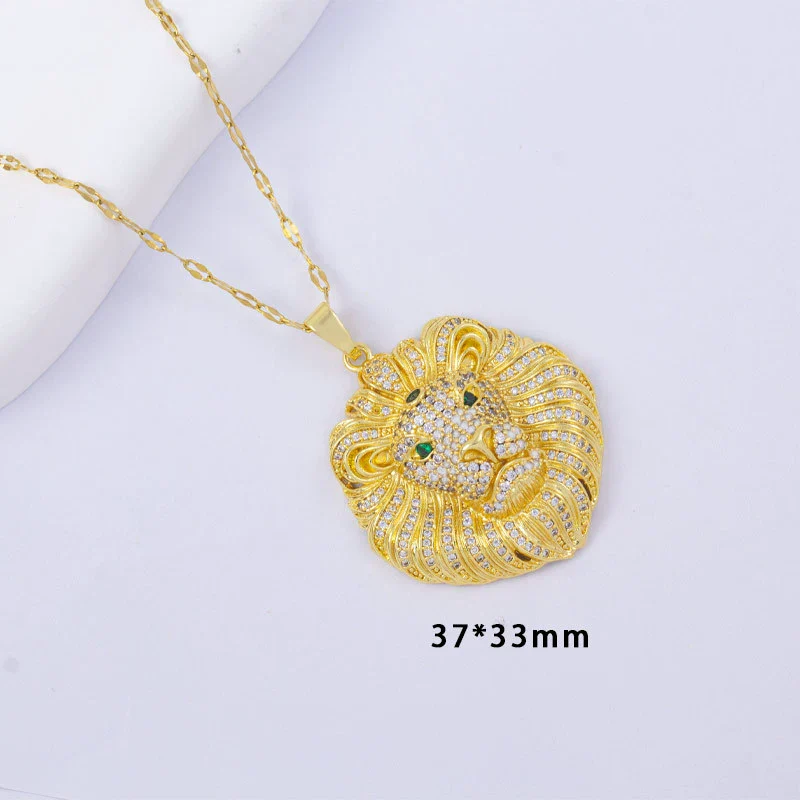 Wholesale Jewelry Copper Animal Zodiac Lion Head Pendant Hip Hop Style Microinlaid Zircon Electroplating - Image 2