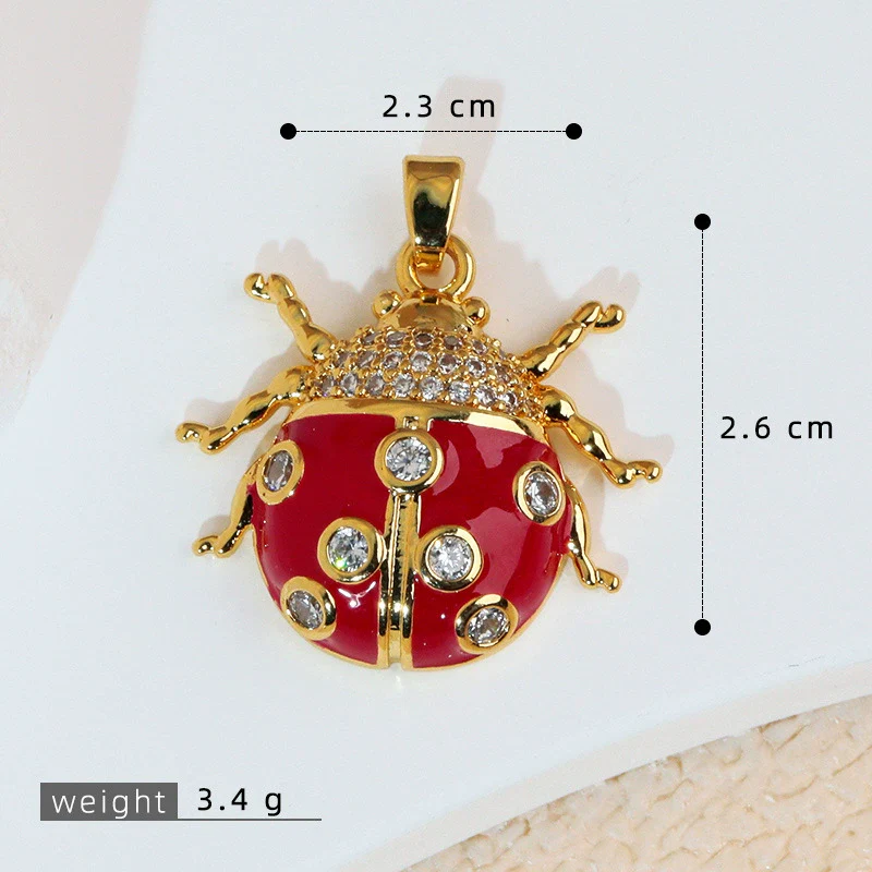 Wholesale Jewelry Copper Cartoon Animal Insect Zirconia Mini Ladybird Pendant - Image 8