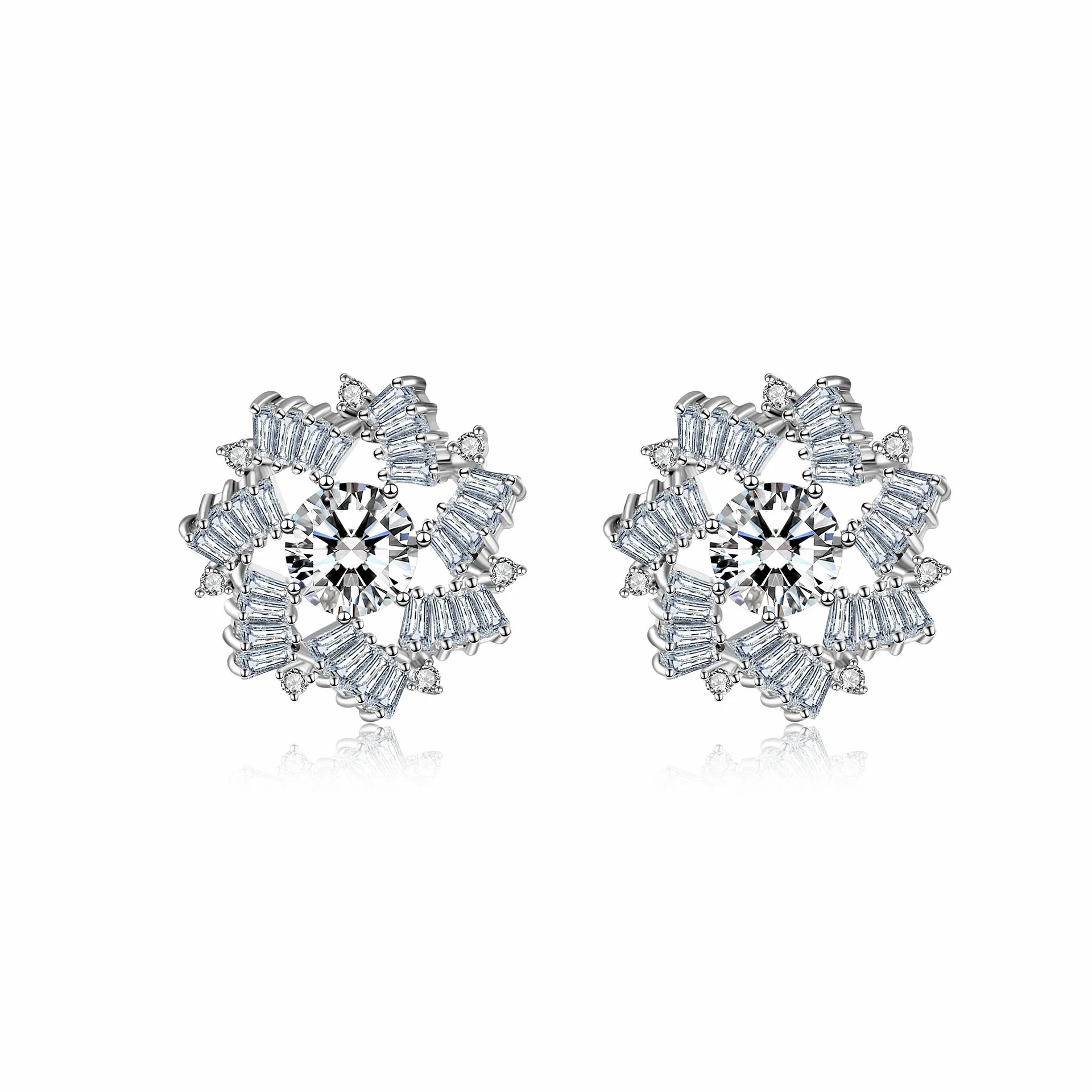 Wholesale Jewelry Copper Cartoon Geometric Hollow Irregular Zircon Women Earrings Snowflake Design