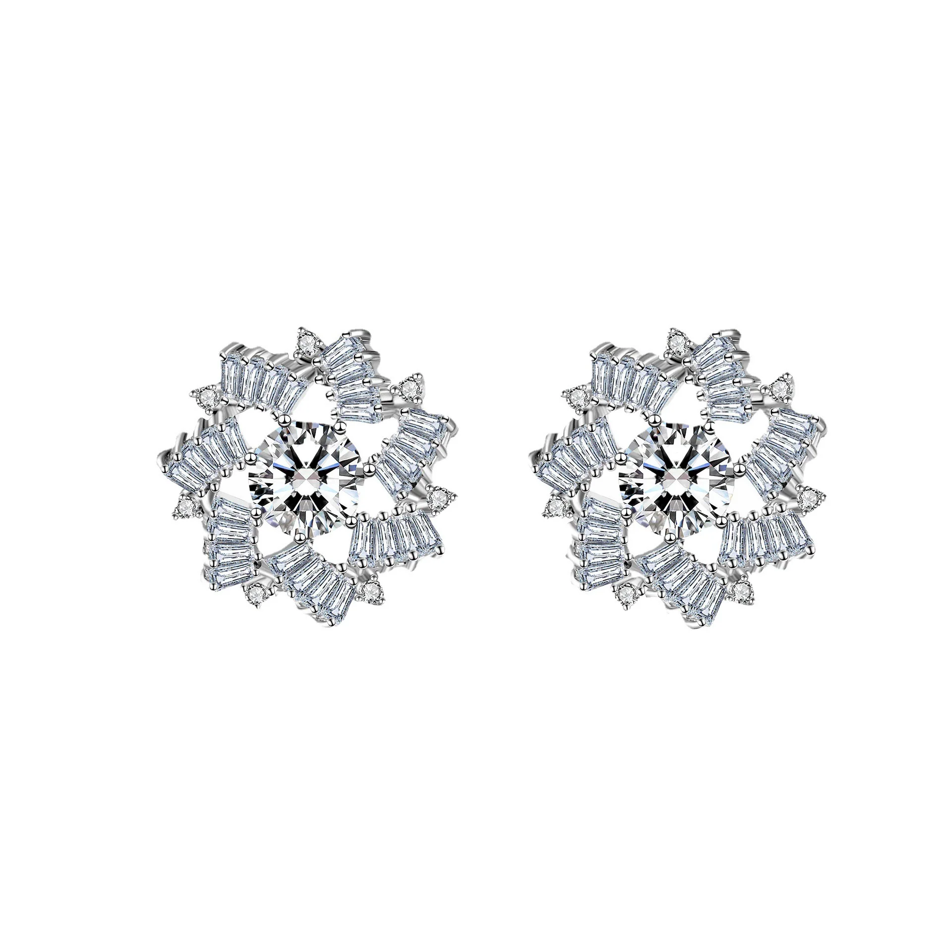 Wholesale Jewelry Copper Cartoon Geometric Hollow Irregular Zircon Women Earrings Snowflake Design - Image 5