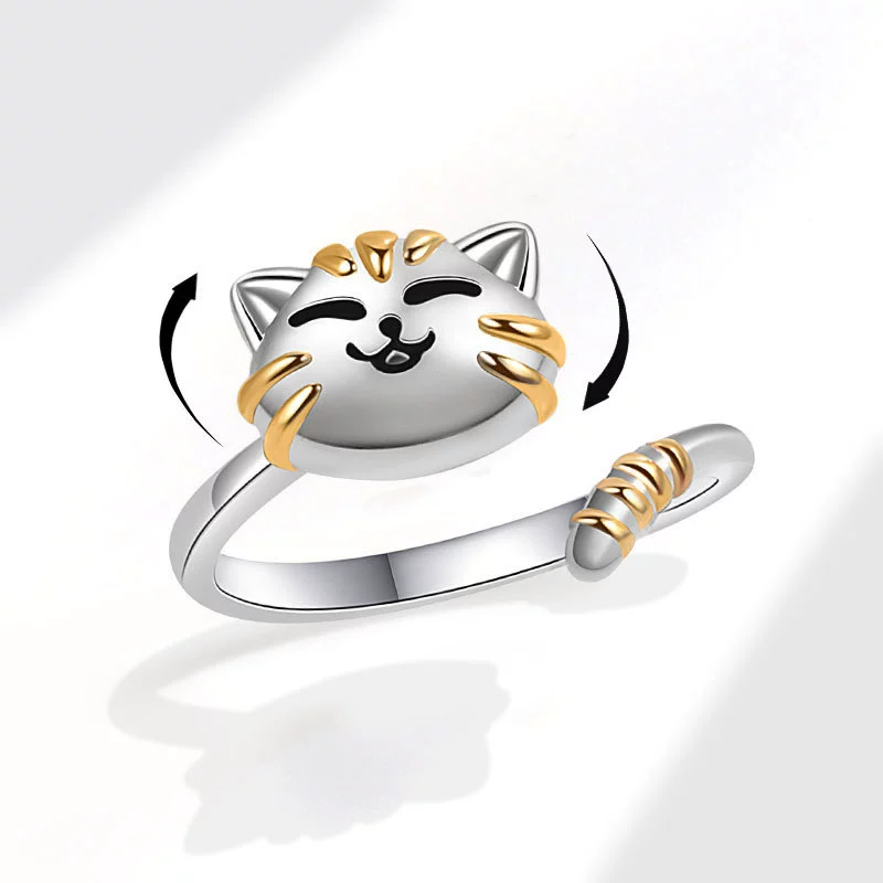 Wholesale Jewelry Copper Geometric Animal Cat Rotating Open Ring Electroplating For Women