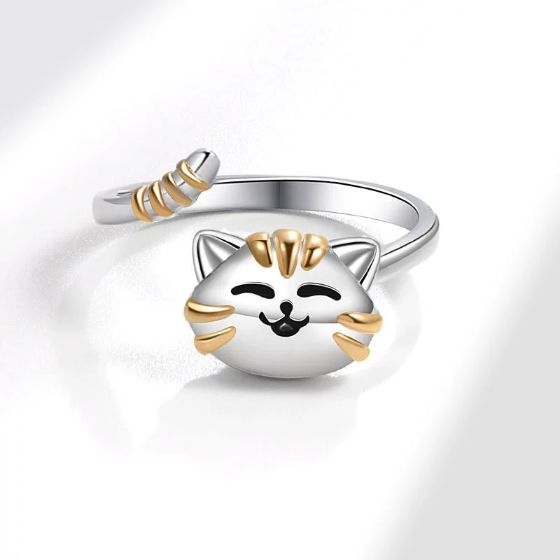 Wholesale Jewelry Copper Geometric Animal Cat Rotating Open Ring Electroplating For Women - Image 3