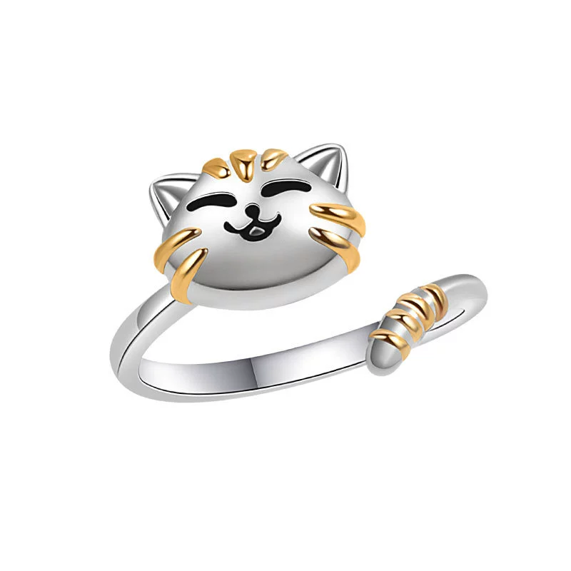 Wholesale Jewelry Copper Geometric Animal Cat Rotating Open Ring Electroplating For Women - Image 5