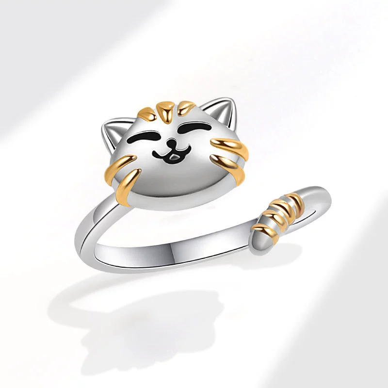 Wholesale Jewelry Copper Geometric Animal Cat Rotating Open Ring Electroplating For Women - Image 6