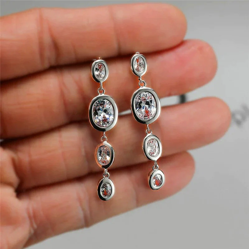 Wholesale Jewelry Copper Geometric Oval Tassel Earrings For Women