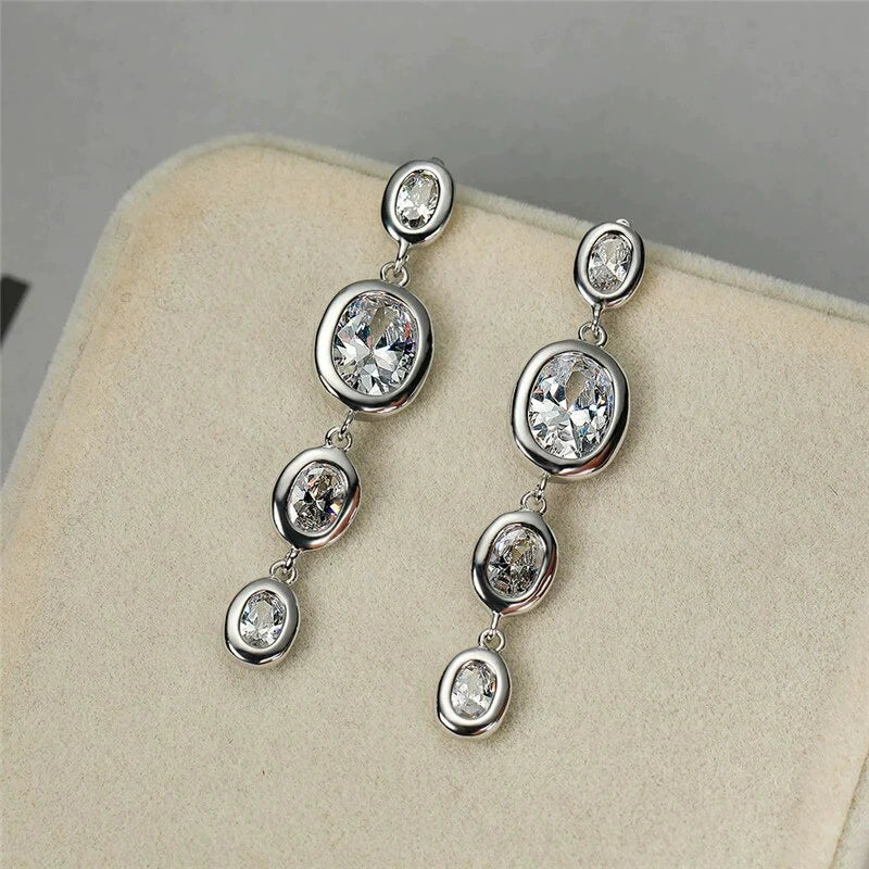 Wholesale Jewelry Copper Geometric Oval Tassel Earrings For Women - Image 2