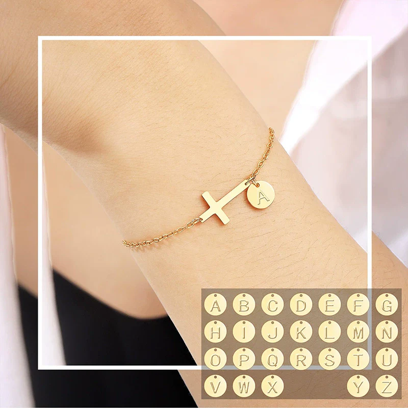 Wholesale Jewelry Copper Geometric Style Circle Tag Cross Bracelet With Electroplating For Women - Image 2