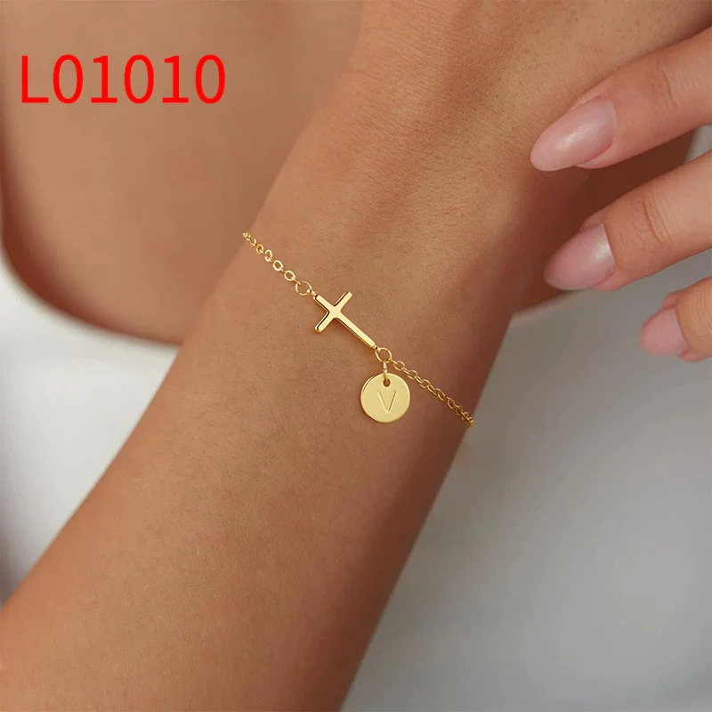 Wholesale Jewelry Copper Geometric Style Circle Tag Cross Bracelet With Electroplating For Women - Image 27