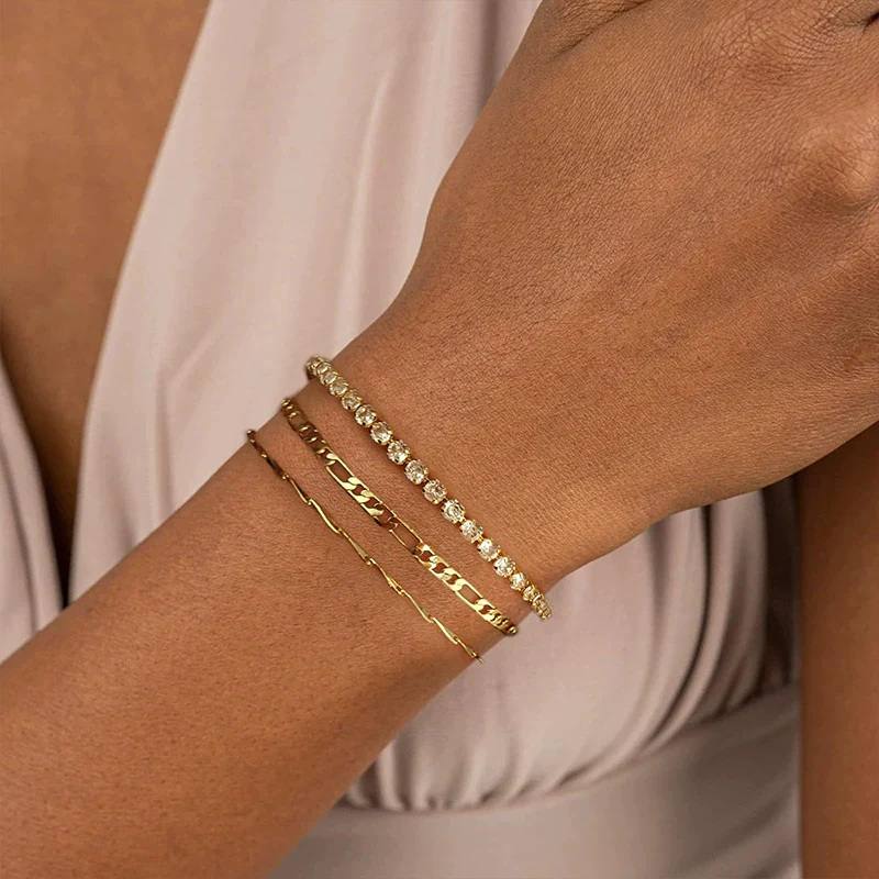 Wholesale Jewelry Copper Geometric Threepiece Set Electroplated Bracelet For Women - Image 2