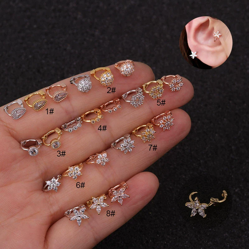Wholesale Jewelry Copper Inlaid Zircon Flower Mini Cartilage Ear Buckle For Women