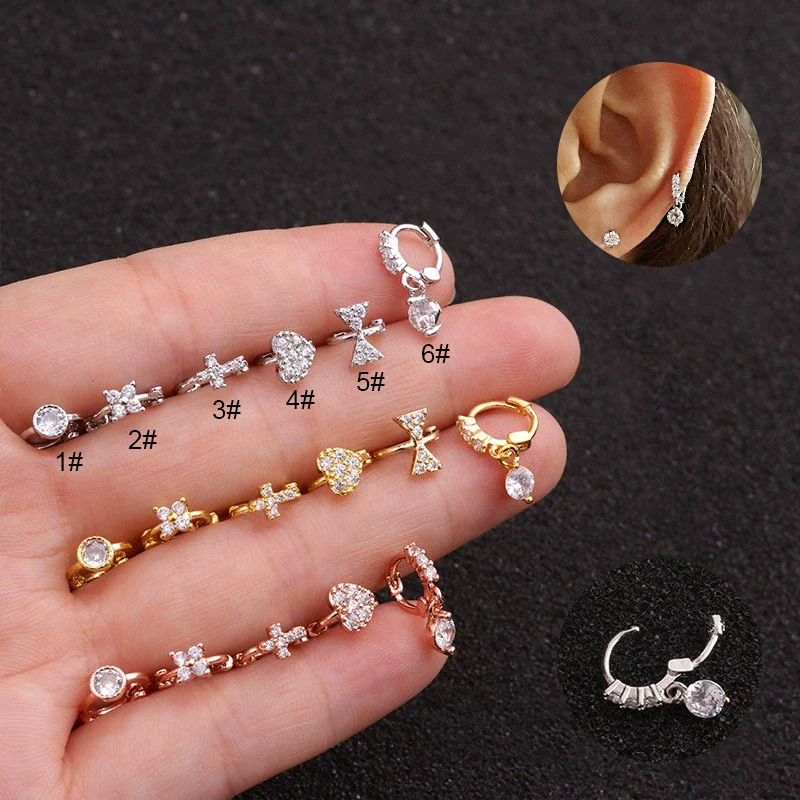 Wholesale Jewelry Copper Inlaid Zircon Flowers Women's Cartilage Earrings