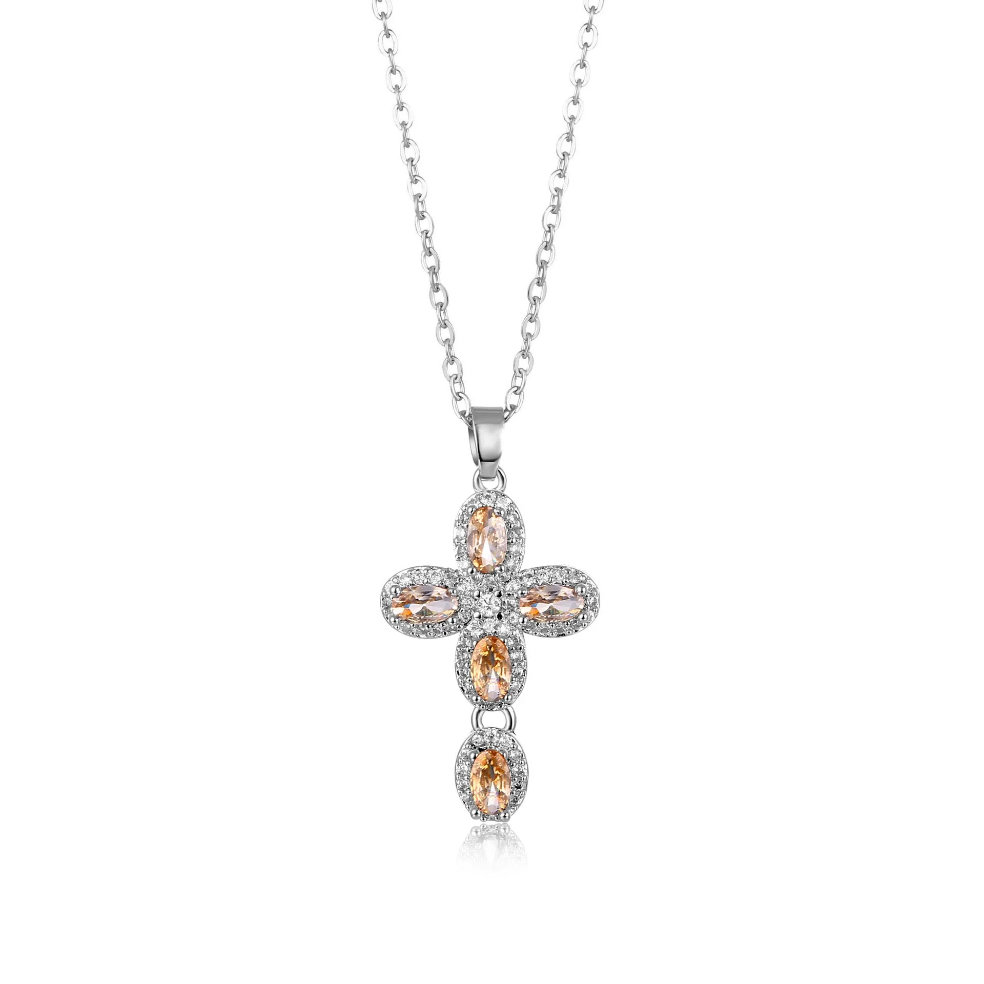 Wholesale Jewelry Copper Inlaid Zircon Geometric Cross Pendant Necklace - Image 8
