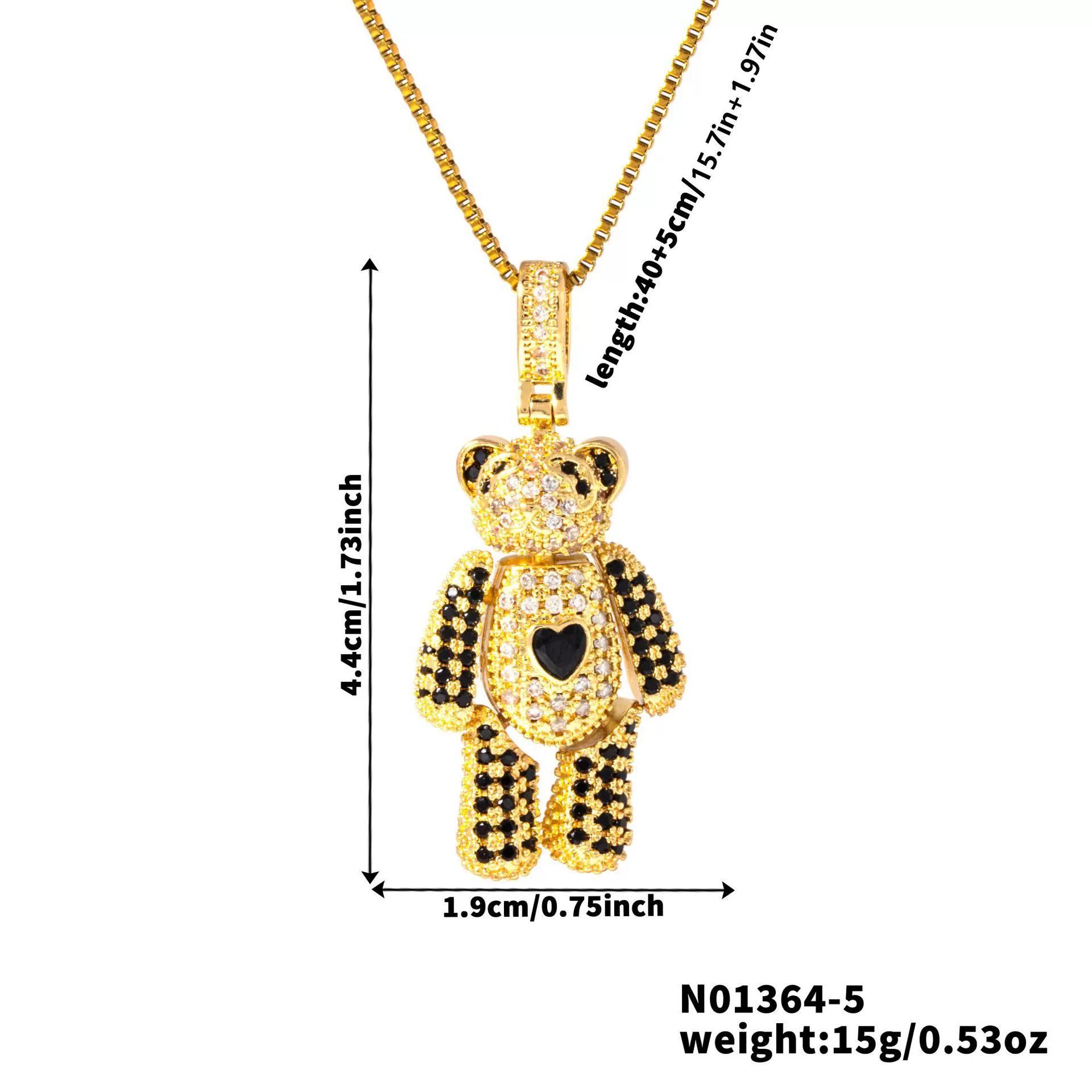 Wholesale Jewelry Copper Inlaid Zircon Heart Bear Pendant Electroplated Necklace With Animal Pattern - Image 10