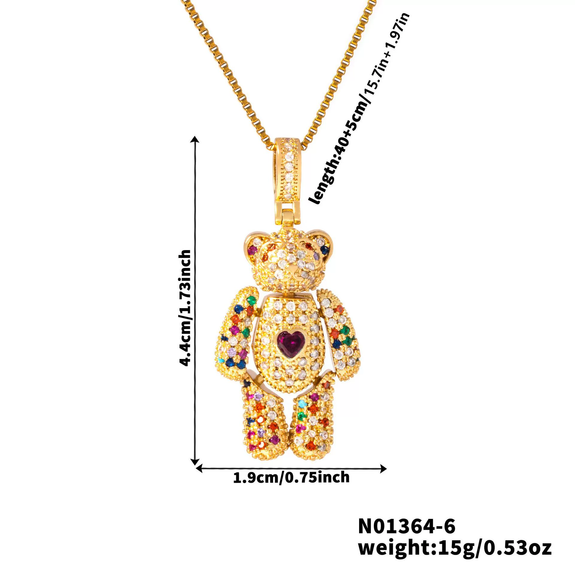 Wholesale Jewelry Copper Inlaid Zircon Heart Bear Pendant Electroplated Necklace With Animal Pattern - Image 11