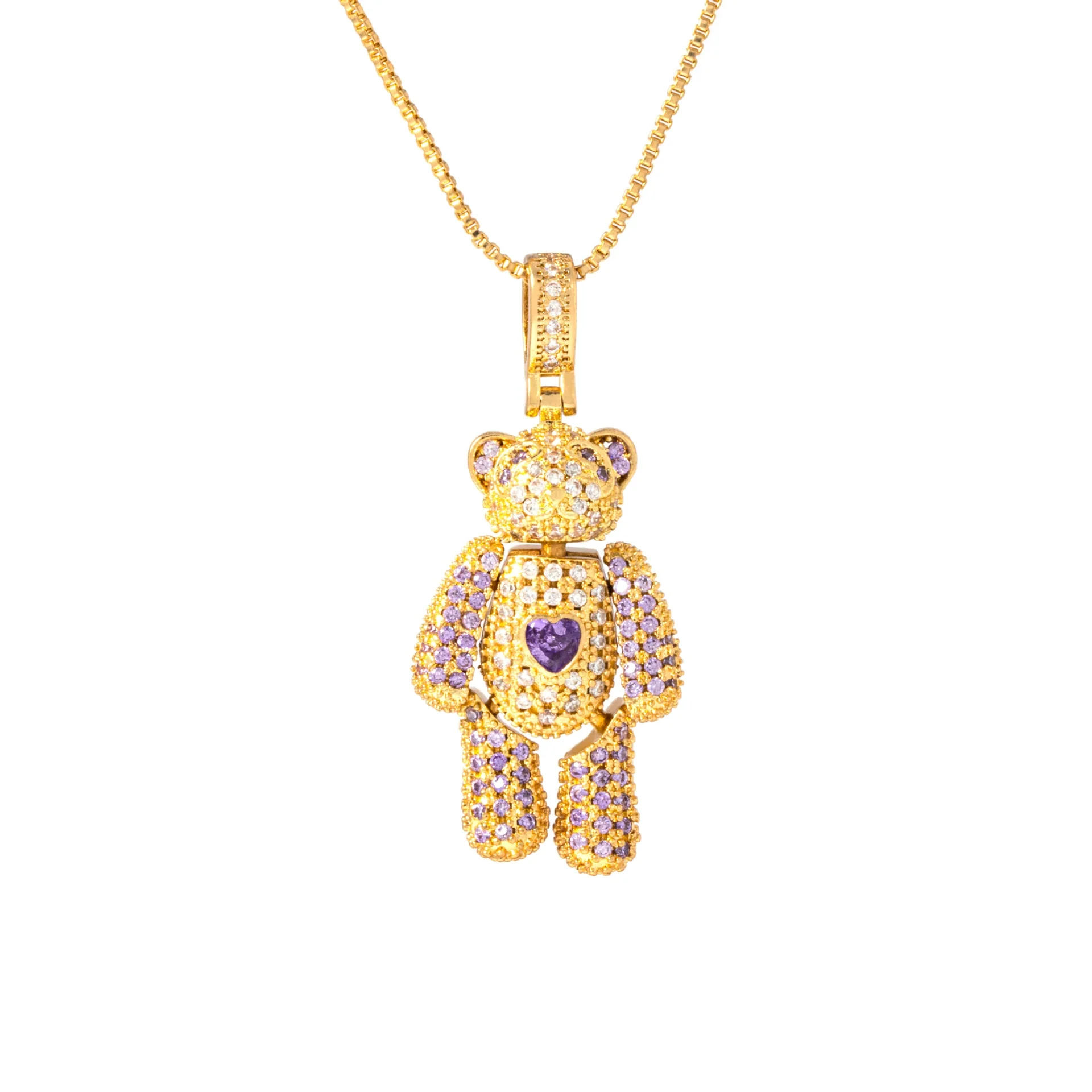 Wholesale Jewelry Copper Inlaid Zircon Heart Bear Pendant Electroplated Necklace With Animal Pattern - Image 5
