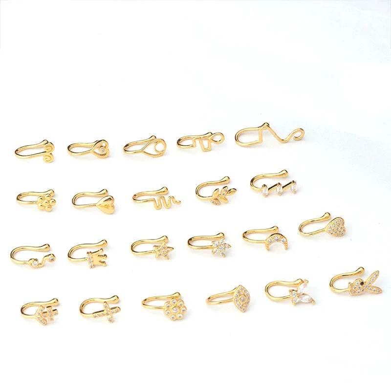 Wholesale Jewelry Copper Inlaid Zircon Heart Shaped Electroplated Women's Fake Nose Ring - Image 5