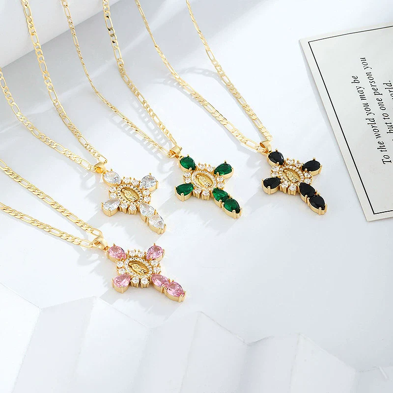 Wholesale Jewelry Copper Plated Real Gold Figaro Pendant Cross Necklace Retro Palace Style