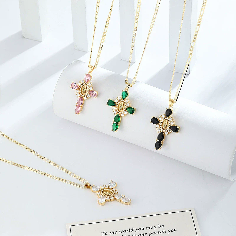 Wholesale Jewelry Copper Plated Real Gold Figaro Pendant Cross Necklace Retro Palace Style - Image 3