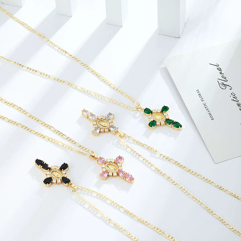 Wholesale Jewelry Copper Plated Real Gold Figaro Pendant Cross Necklace Retro Palace Style - Image 4