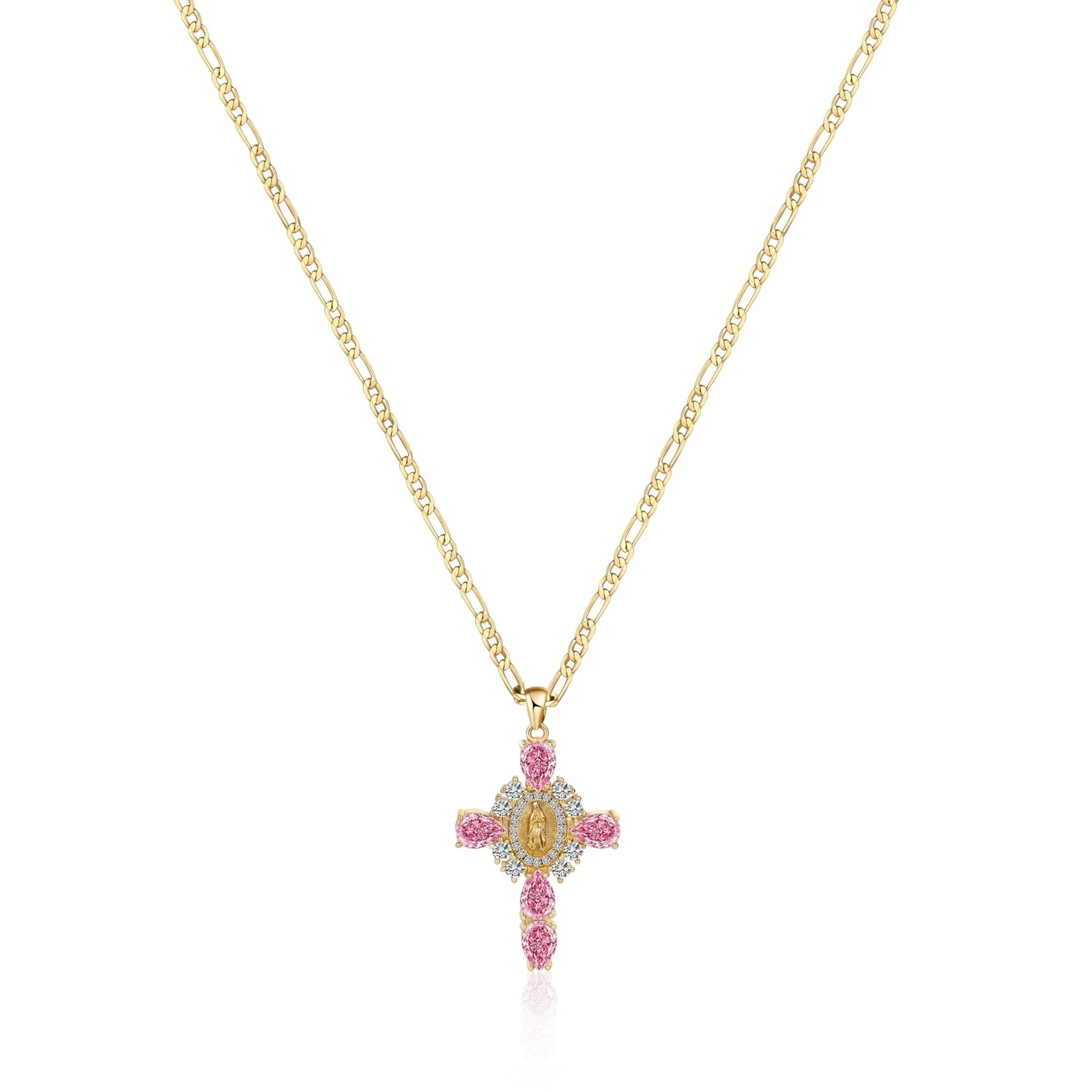 Wholesale Jewelry Copper Plated Real Gold Figaro Pendant Cross Necklace Retro Palace Style - Image 5