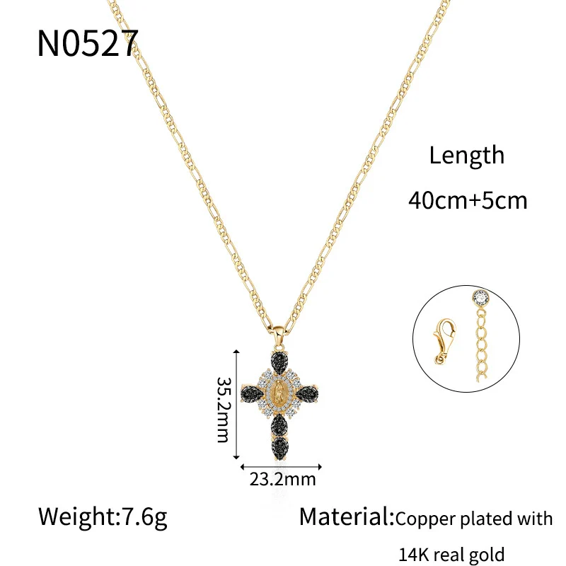 Wholesale Jewelry Copper Plated Real Gold Figaro Pendant Cross Necklace Retro Palace Style - Image 7