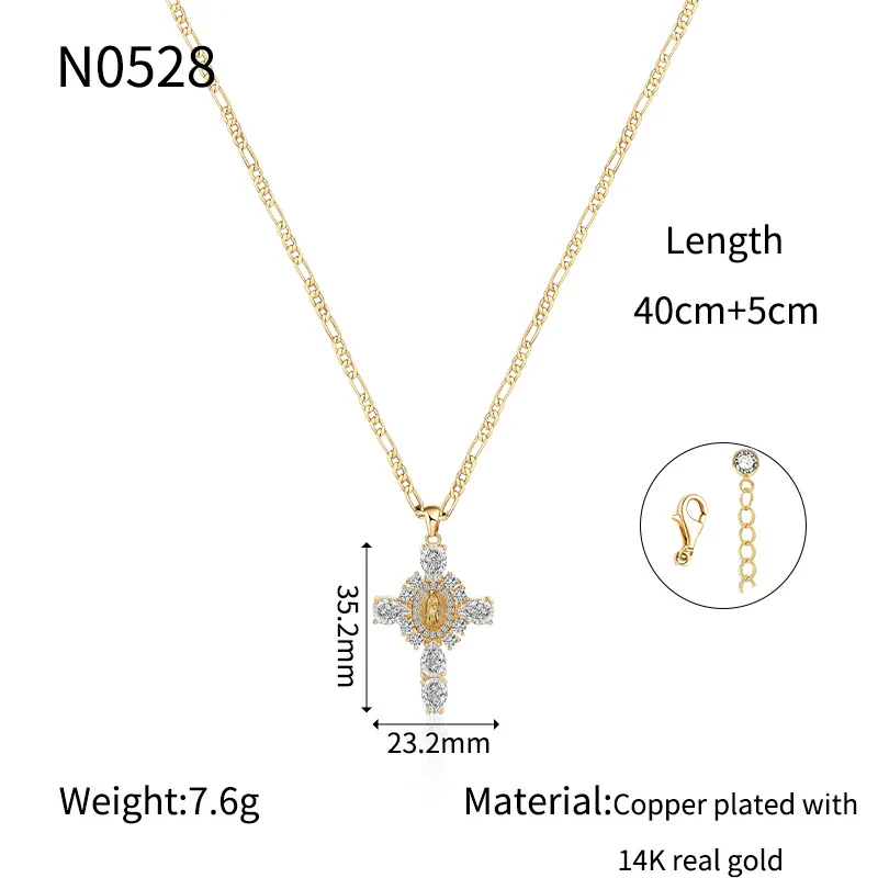 Wholesale Jewelry Copper Plated Real Gold Figaro Pendant Cross Necklace Retro Palace Style - Image 8