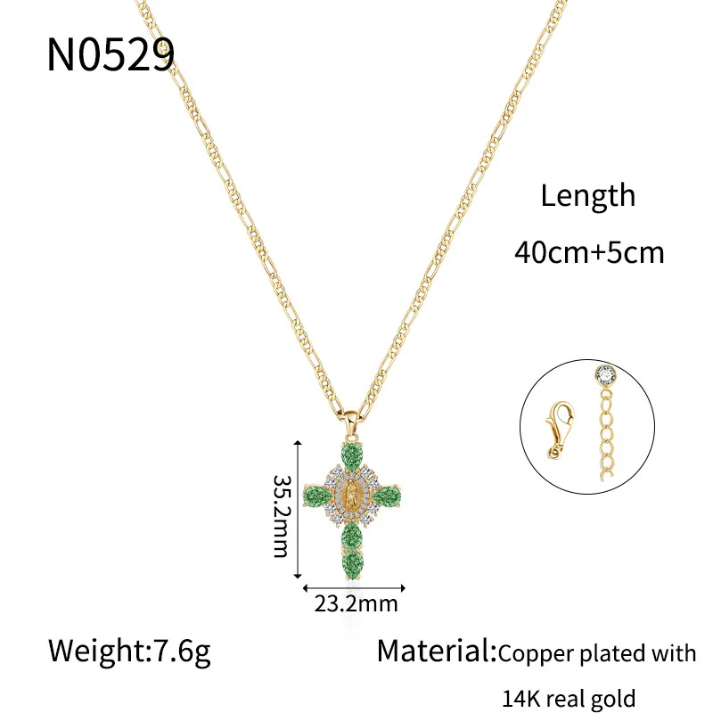 Wholesale Jewelry Copper Plated Real Gold Figaro Pendant Cross Necklace Retro Palace Style - Image 9