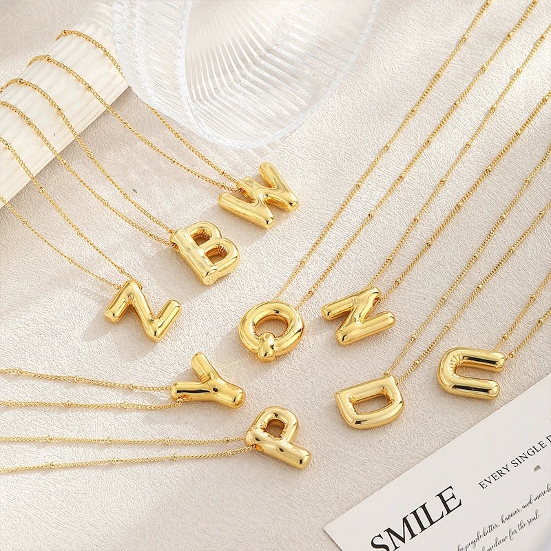 Wholesale Jewelry Copper Plated Real Gold Letter Bubble Necklace For Women - Image 2