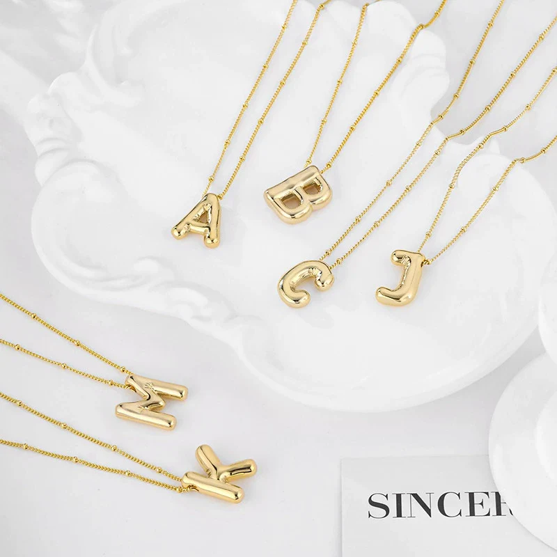 Wholesale Jewelry Copper Plated Real Gold Letter Bubble Necklace For Women - Image 3